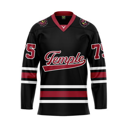 Custom Temple Ice Hockey Black Replica Sublimated Jersey