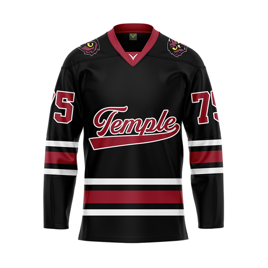 Custom Temple Ice Hockey Black Replica Sublimated Jersey