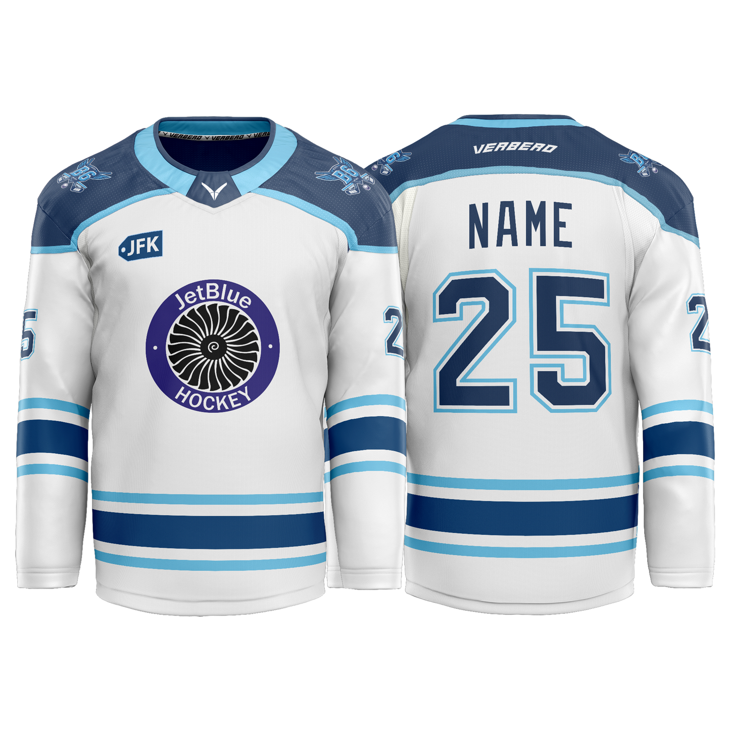 Jet Blue Custom White Full Tackle Twill Jersey